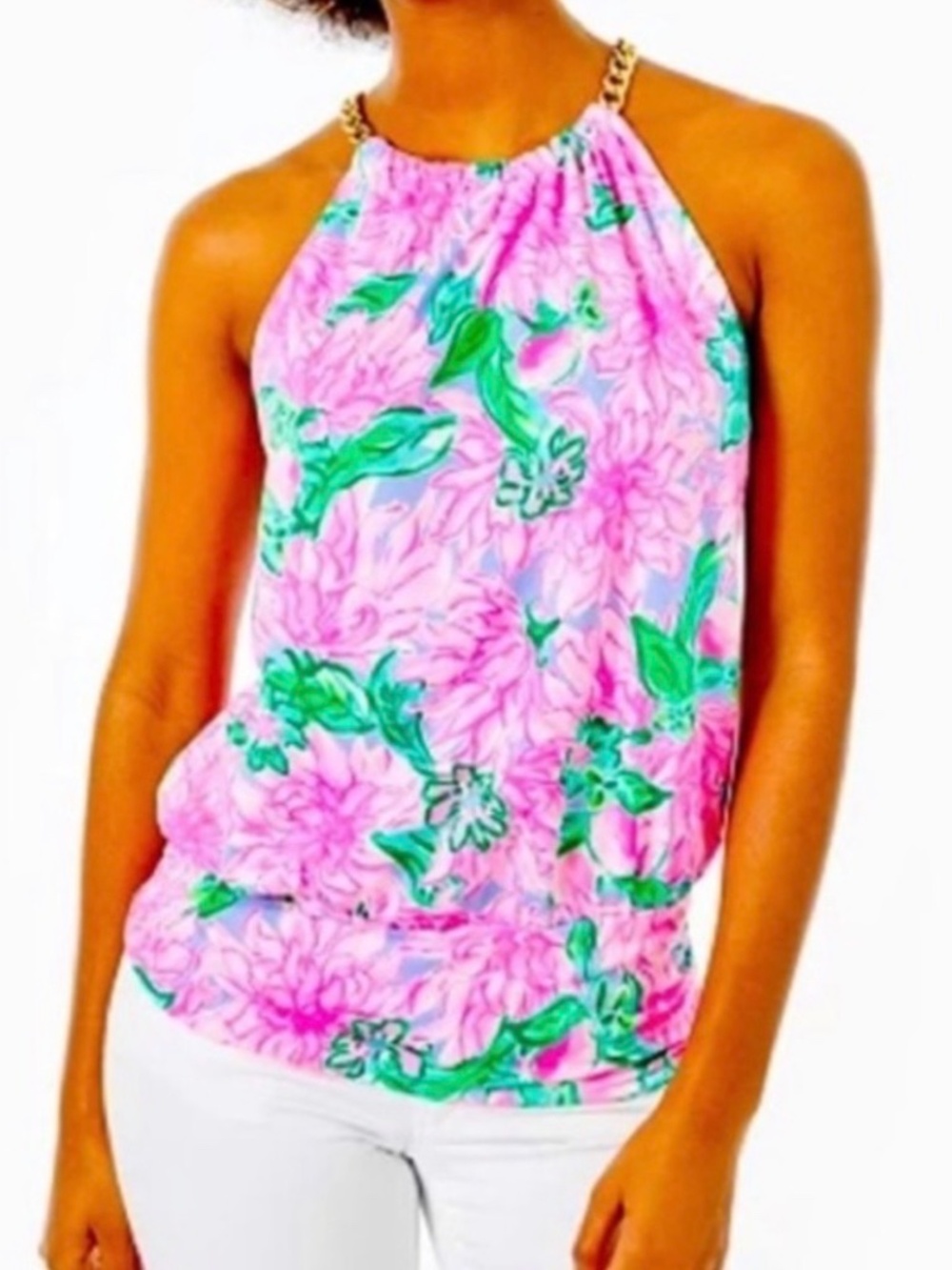 Lilly Pulitzer Bowen Halter Top in Pink Blossom Try Your Zest